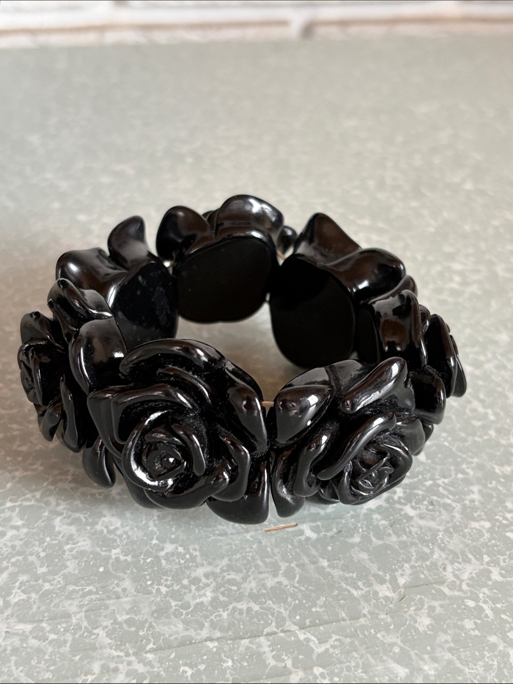 Vintage 90s Black Chunky Rose Flower Stretch Statement Bracelet